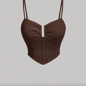 Brown Cropped Ribbed Corset Top